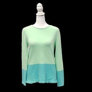 Lilly Pulitzer Green Colorblock Lingsleeved Cashmere Sweater with Fringe